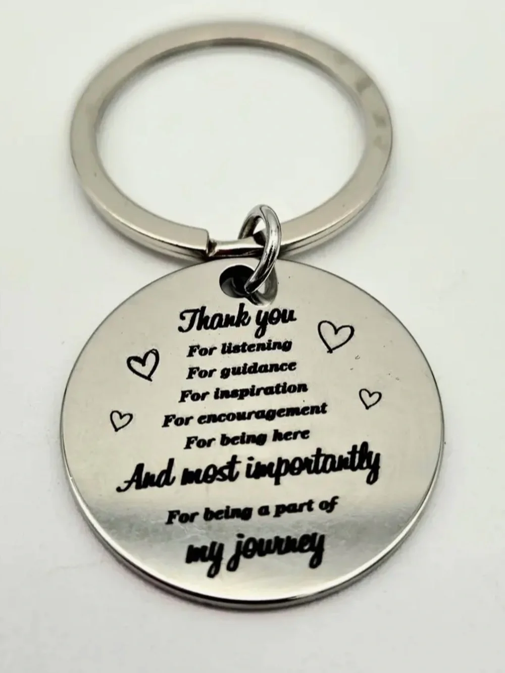 Silver Tone Thank You Engraved Round 1.5 inch Keychain NIP